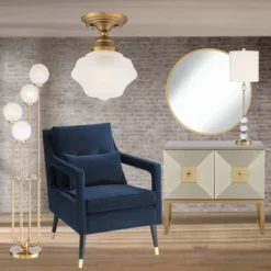 Regency Hill Schoolhouse Floating Modern Farmhouse Ceiling Light Semi Flush Mount Fixture 7" Wide Brass White Glass Shade For Bedroom Living Room Home -Safavieh Outlet Store GUEST dec11c7f f21b 44e1 8668 cf1b9fcef059