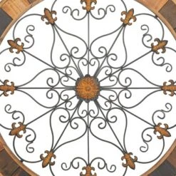 Wood Scroll Arabesque Wall Decor With Metal Fleur De Lis Relief Brown - Olivia & May -Safavieh Outlet Store GUEST ded3ccd3 df04 4622 8a57 a99a32f936e2