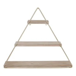 20.8" X 24.2" Tilde Three-Tier Triangle Wood And Metal Wall Shelf Natural/Gold - Kate & Laurel All Things Decor