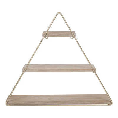 20.8" X 24.2" Tilde Three-Tier Triangle Wood And Metal Wall Shelf Natural/Gold - Kate & Laurel All Things Decor 1 20.8" X 24.2" Tilde Three-Tier Triangle Wood And Metal Wall Shelf Natural/Gold - Kate & Laurel All Things Decor