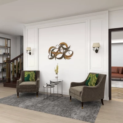 Metal Abstract Wall Decor With Round Mirror Accents Beige - Olivia & May 2 Metal Abstract Wall Decor With Round Mirror Accents Beige - Olivia & May - Image 2