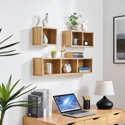 3pc Bauhaus Floating Geometric Cubby Wall Shelf Set - Danya B. 4 3pc Bauhaus Floating Geometric Cubby Wall Shelf Set - Danya B. - Image 4