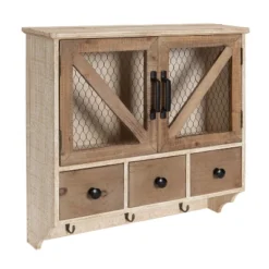 Hutchins Decorative Wooden Wall Cabinet With Chicken Wire 2 Door Rustic/White Washed Finish - Kate & Laurel All Things Decor
