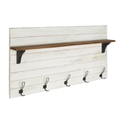 46.1" X 26" Wall Shelf With 5 Hooks White/Brown - Uniek -Safavieh Outlet Store GUEST e35a3b95 cba1 4805 8ecc b9e0d2b364b7