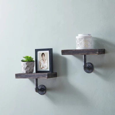 11.7" X 7.6" 2pc Industrial Pipe Wall Shelf Set - Danya B. 1 11.7" X 7.6" 2pc Industrial Pipe Wall Shelf Set - Danya B.