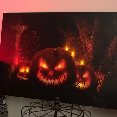 Northlight LED Lighted Jack-O-Lanterns In A Cemetery Halloween Canvas Wall Art 23.5" X 15.5" 4 Northlight LED Lighted Jack-O-Lanterns In A Cemetery Halloween Canvas Wall Art 23.5" X 15.5" - Image 4
