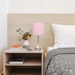 19.5" Bedside Power Outlet Base Metal Table Desk Lamp Brushed Steel With Fabric Shade Light Pink - Creekwood Home 12 19.5" Bedside Power Outlet Base Metal Table Desk Lamp Brushed Steel With Fabric Shade Light Pink - Creekwood Home -Safavieh Outlet Store GUEST e6d28037 e795 4aa1 9c00 22cc5a7759fa