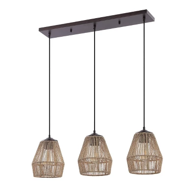 30" LED 3-Light Seagrass/Metal Ibiza Island Coastal Pendant Oil Rubbed Bronze/Natural - JONATHAN Y 3 30" LED 3-Light Seagrass/Metal Ibiza Island Coastal Pendant Oil Rubbed Bronze/Natural - JONATHAN Y - Image 3