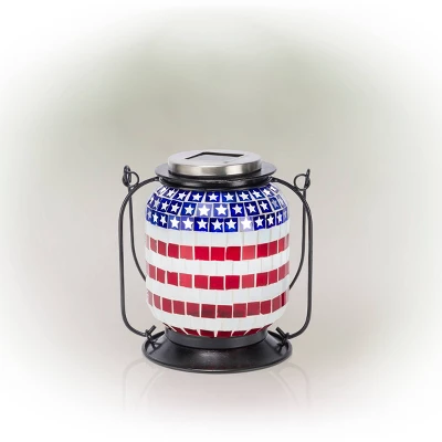 7" Solar Patriotic Glass/Iron Hanging Lantern With LED Lights Cool White - Alpine Corporation 4 7" Solar Patriotic Glass/Iron Hanging Lantern With LED Lights Cool White - Alpine Corporation - Image 4