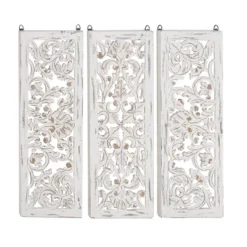 Wood Floral Handmade Intricately Carved Wall Decor Set Of 3 White - Olivia & May -Safavieh Outlet Store GUEST e86e4752 2d36 4e05 9050 b30190fa8737