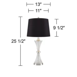 Regency Hill Luca Modern Table Lamps 25 1/2" High Set Of 2 Clear Glass With USB Charging Port Black Faux Silk Shade For Bedroom Living Room Home Desk -Safavieh Outlet Store GUEST eb287bd2 b6f7 44a7 873c 6c672e8bb144
