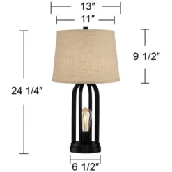 360 Lighting Marcel Industrial Table Lamps 24 1/4" High Set Of 2 Black With USB Port LED Nightlight Burlap Drum Shade For Bedroom Living Room Desk -Safavieh Outlet Store GUEST eb633317 f600 45d3 ae18 d56b75f16339