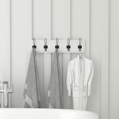 Flash Furniture Daly Wall Mounted 24 Inch Solid White Solid Pine Wood Storage Rack With 5 Hooks For Entryway, Kitchen, Bathroom 4 Flash Furniture Daly Wall Mounted 24 Inch Solid White Solid Pine Wood Storage Rack With 5 Hooks For Entryway, Kitchen, Bathroom - Image 4