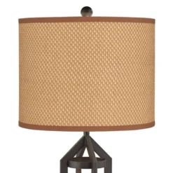 Franklin Iron Works Lucas Industrial Table Lamps 26" High Set Of 2 Bronze With USB Charging Port Nightlight LED Peanut Drum Shade For Bedroom Desk