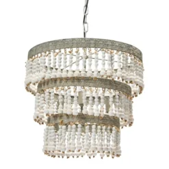 3-Tier Round Metal Chandelier With 3 Lights And Hanging Wood Beads Cream - Storied Home -Safavieh Outlet Store GUEST ef78814b 7f7f 4f26 b14a c79a2aab0197
