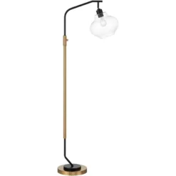 Possini Euro Design Tarrah Mid Century Modern 63" Tall Chairside Arc Floor Lamp Gold Black Metal Clear Glass Shade For Living Room House -Safavieh Outlet Store GUEST efde68e9 8b27 44fd 877f e9ff6907c945