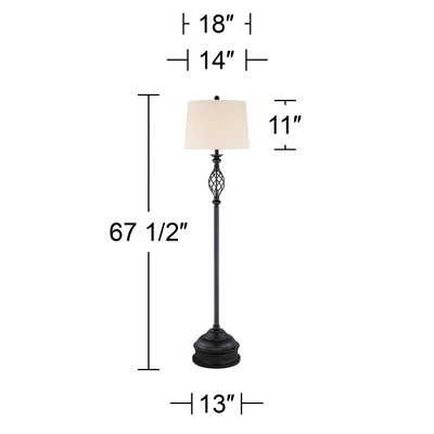 Franklin Iron Works Annie Rustic Floor Lamp With Black Riser 67 1/2" Tall Bronze Iron Scroll Cream Hardback Drum Shade For Living Room Bedroom Office 7 Franklin Iron Works Annie Rustic Floor Lamp With Black Riser 67 1/2" Tall Bronze Iron Scroll Cream Hardback Drum Shade For Living Room Bedroom Office - Image 7