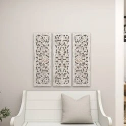 Wood Floral Handmade Intricately Carved Wall Decor Set Of 3 White - Olivia & May -Safavieh Outlet Store GUEST f17f6693 0b35 4954 9bb3 ccb0b9277375