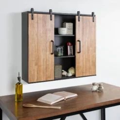 30" X 7.25" X 27.5" Samuels Decorative Wood And Metal Wall Cabinet Charcoal/Rustic Brown - Kate & Laurel All Things Decor -Safavieh Outlet Store GUEST f3123feb 82bc 4fae b05c 891e4a0720b3