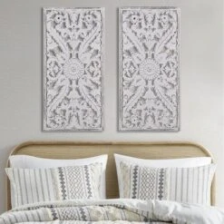 (Set Of 2) 15.5" X 31.5" Botanical Wood Carved Wall Panel White -Safavieh Outlet Store GUEST f57928f4 a1f7 4b91 9ef0 f7434e5f989d
