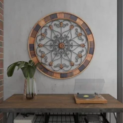 Wood Scroll Arabesque Wall Decor With Metal Fleur De Lis Relief Brown - Olivia & May -Safavieh Outlet Store GUEST f62df102 7818 4a8b 8a93 afcbf150eb65