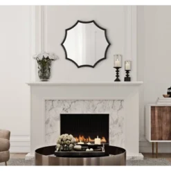24" X 23" Lalina Scalloped Round Framed Accent Mirror Black - Kate & Laurel All Things Decor -Safavieh Outlet Store GUEST fa35ff87 3fe8 4bf6 a45e 703e122c1dc2
