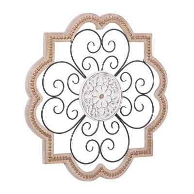 Wood Scroll Carved Beading Wall Decor With Metal Accents Brown - Olivia & May 4 Wood Scroll Carved Beading Wall Decor With Metal Accents Brown - Olivia & May - Image 4