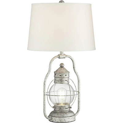 Franklin Iron Works Bodie Rustic Industrial Table Lamp 26" High Distressed Silver With USB Charging Port Nightlight LED Off White Linen Shade For Desk 7 Franklin Iron Works Bodie Rustic Industrial Table Lamp 26" High Distressed Silver With USB Charging Port Nightlight LED Off White Linen Shade For Desk - Image 7