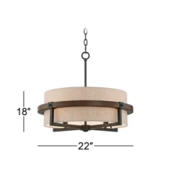 Possini Euro Design Bronze Wood Finish Pendant Chandelier 22" Wide Rustic Farmhouse Tan Fabric Drum 4-Light Fixture For Dining Room House -Safavieh Outlet Store GUEST fef36d3b d0fc 4db1 9dc9 ffe5d26747fe
